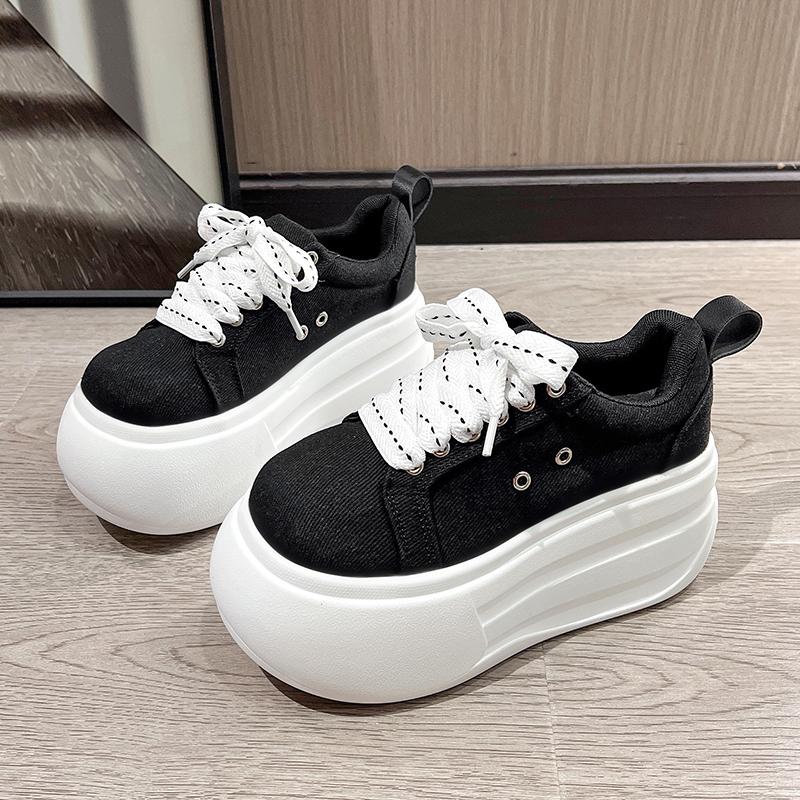 Fashion 8cm Canvas Vulcanize Casual Shoes Women 2025 Spring Autumn Platform Wedge Sneakers Breathable High Brand Ladies Shoes