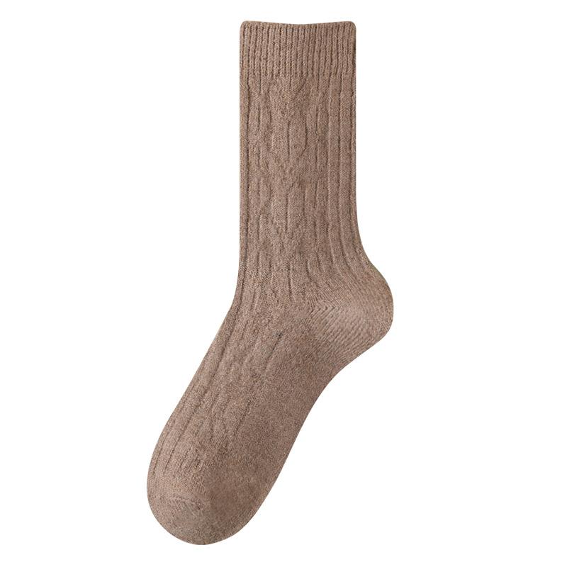 Socks, Wool Socks, Solid Color, Plus Fleece Socks, Double Needles, Coarse Needles, Soft Glutinous Retro Warm Cashmere Piles, Socks