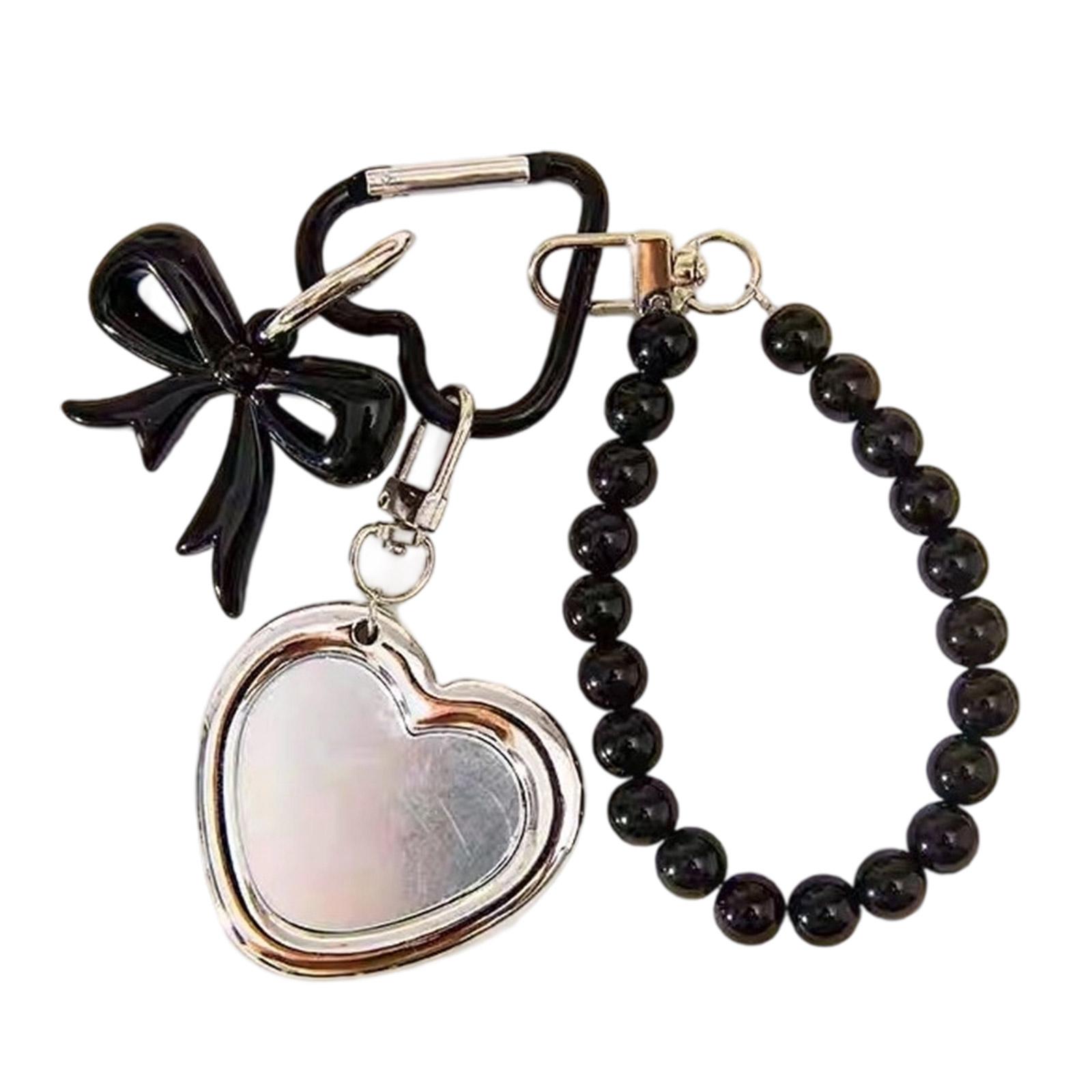 

Fashionable Alloy Heart Shaped Bag Charm With Functional Mirror Detachable Bowknot Keychain For Purse Backpack Decoration чорний