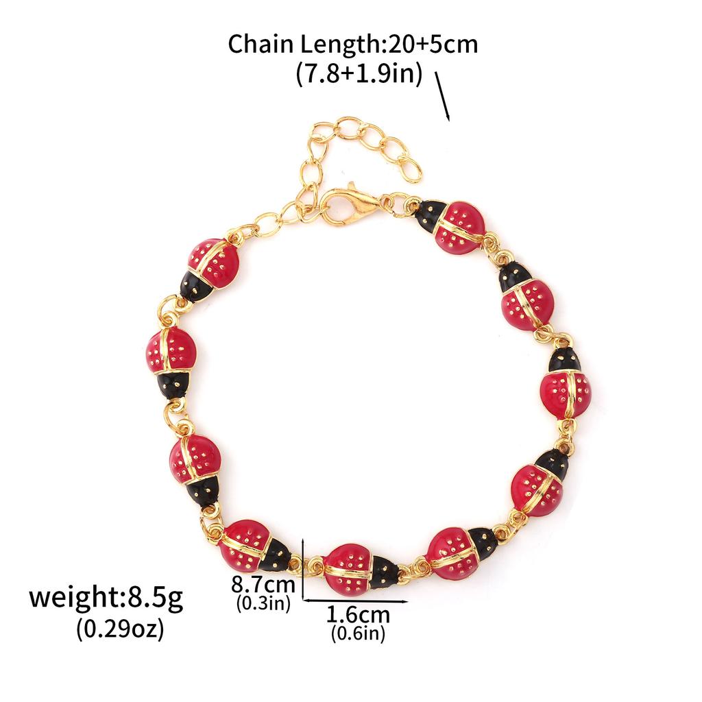 Fashion Charm Cute Seven Star Ladybug Autumn Chrysanthemum Red Insect Connection Bracelet Women Party Music Jewelry Accessories