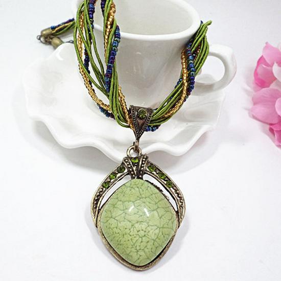 X521 Bohemski Etniczny Romby Wisiorek Naszyjnik Biżuteria