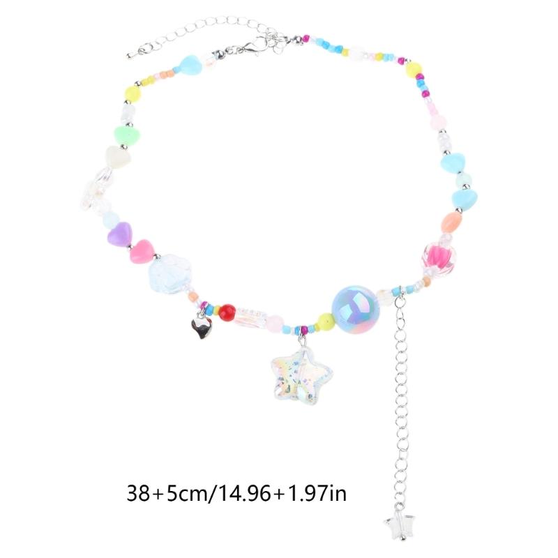 Colorful  Beaded Colored Heart Choker Necklace Adjustable Clavicle Chain for Women Girl Cute Handmade Boho- Jewelry