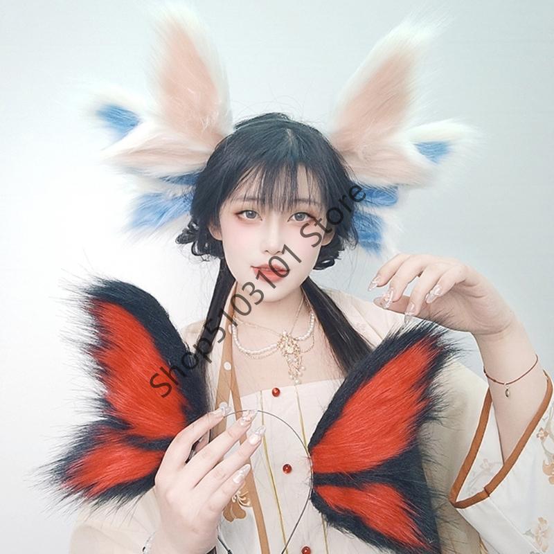 X6HE Adjustable Plush Elf Butterfly Fairies Ear Headpiece For Kids Adult Roleplay Costume Halloween Theme Event Headpiece
