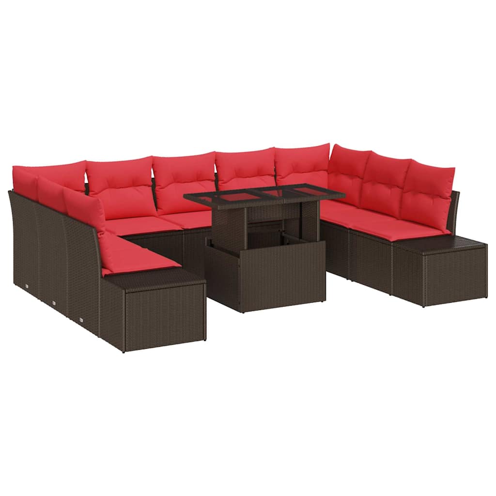 Garden Sofa Set 10 Pieces Brown Poly Rattan