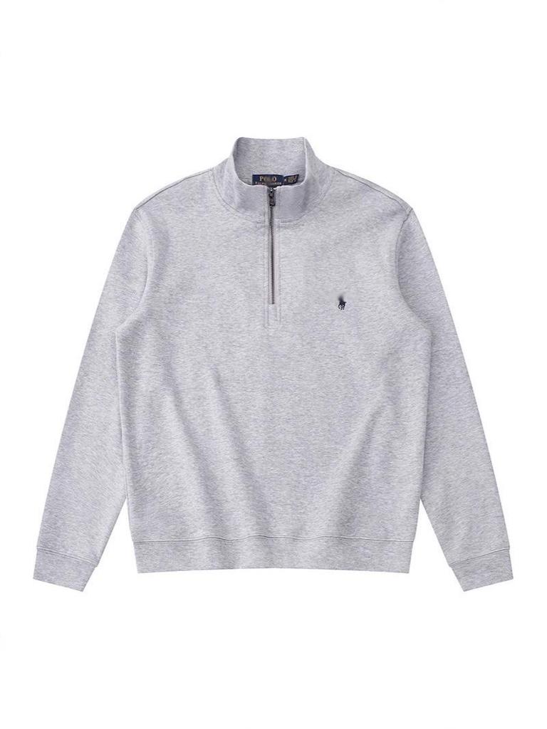 Men's Half-Zip Stand Collar Polo Horse Logo Embroidered Long Sleeve Hoodie Jacket