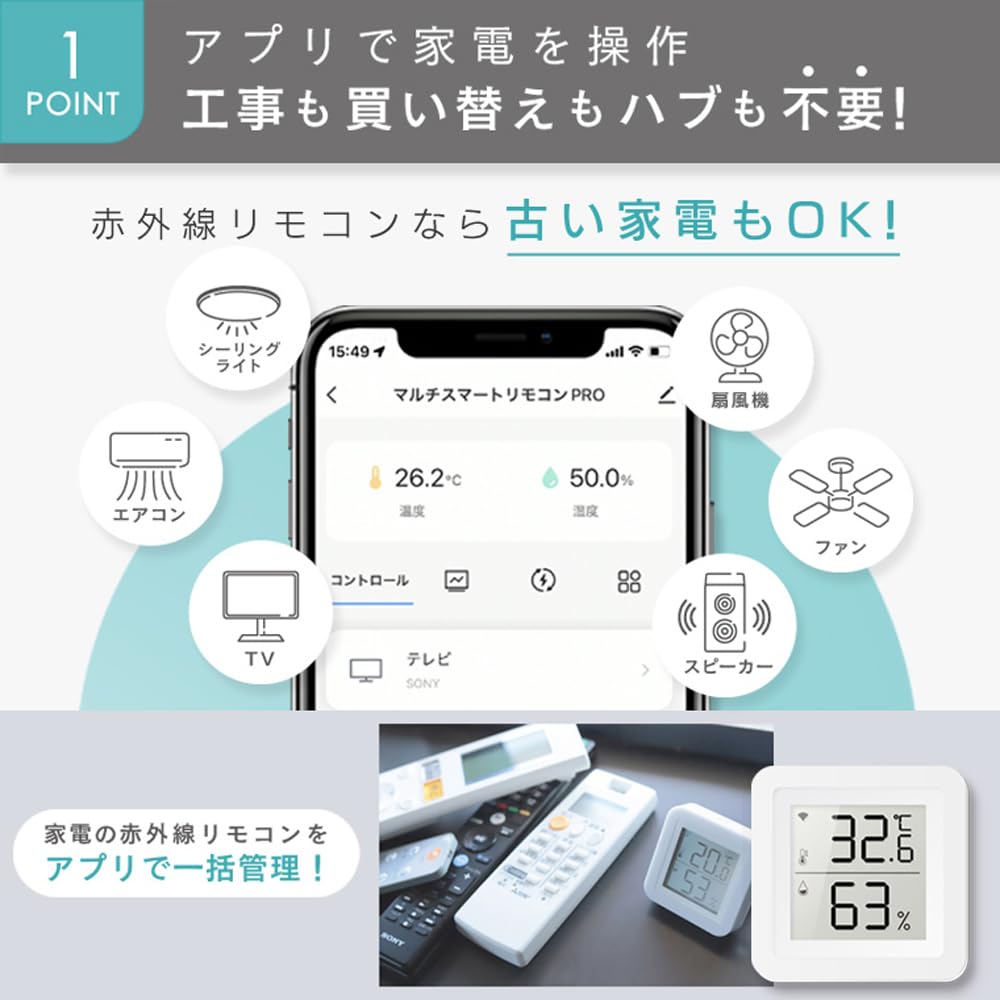 Edison Smart Smart remote control that can be used cordlessly thermometer and hygrometer Can be used with batteries Alexa compatible Learning remote