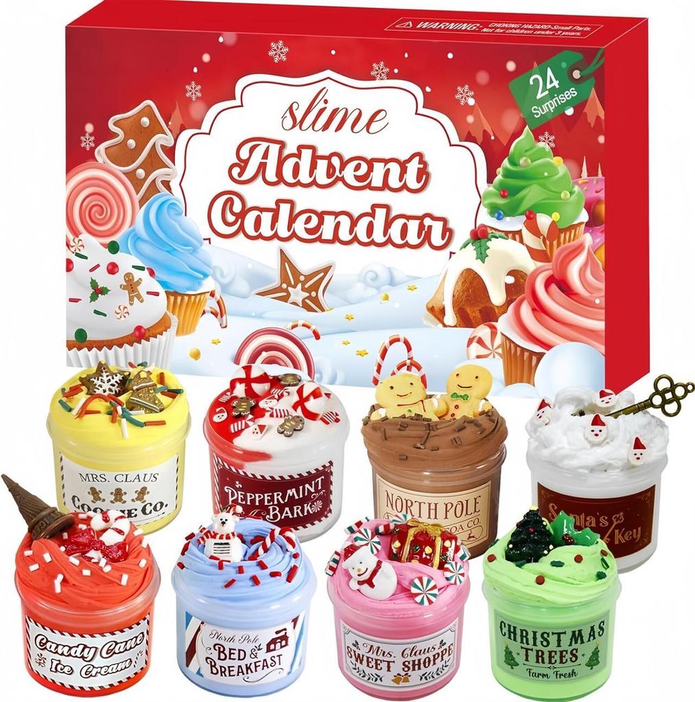 Slime Advent Calendar 2025 , Countdown Calendars 24 Days of Surprises with Slime Kit Funny Gifts for Kid,3.4.5.6...
