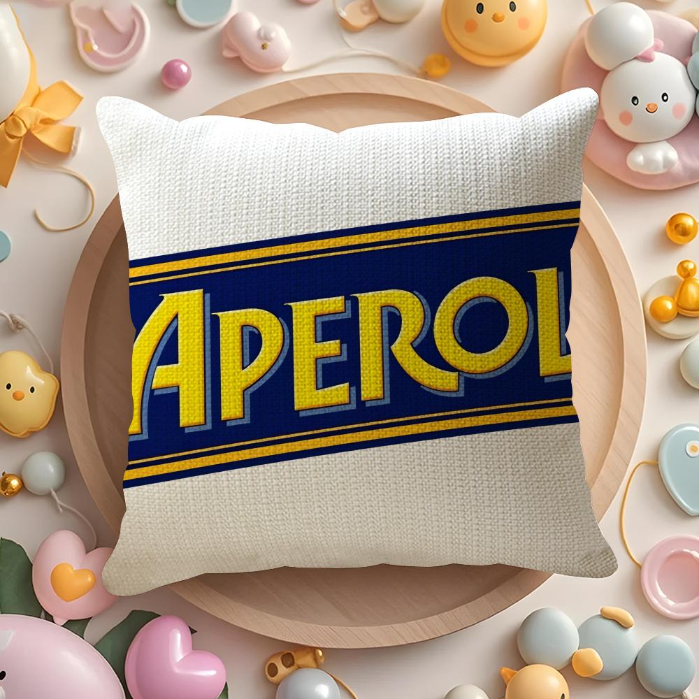 A-Aperol Logo Cushion Cover Natural Linen Organic Fabric Double-Sided Printing Sofa Home Decor Gift Pillow Cover
