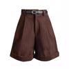 Autumn/Winter 2025 Women's Khaki Corduroy Wide-Leg A-Line Shorts - Korean Style Fashion