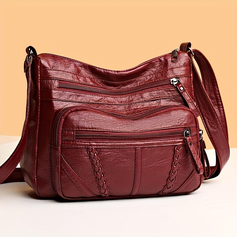 Vintage PU Leather Crossbody Bag, Retro Multi Layer Shoulder Bag, Fashi Handbag & Purse for Women's Work Travel Messenger Bag