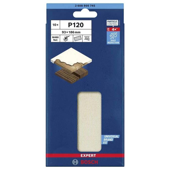 Bosch accessories expert m480 2608900745 grille abrasive pour ponceuse orbitale non perforé grain 120 (l x l) 186 mm x