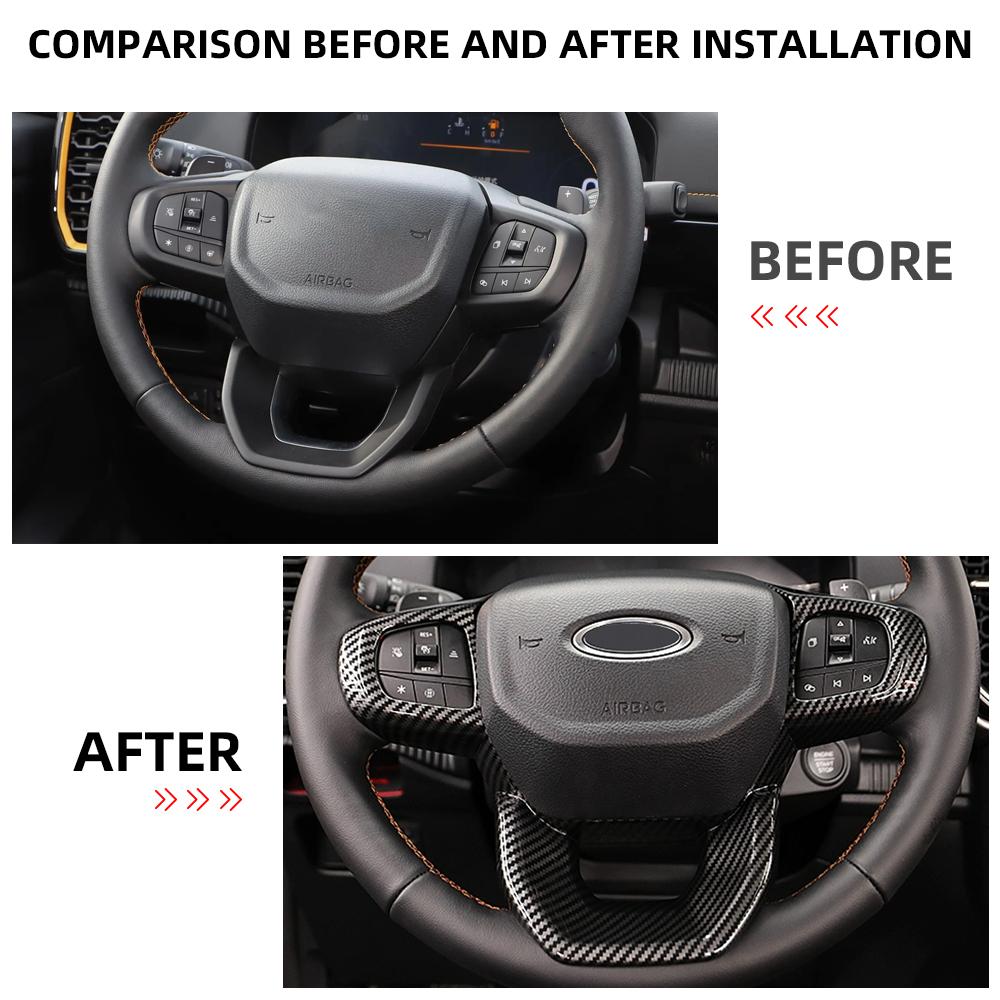 Imitation Carbon Fiber Steering Wheel Trim for Ford Everest Ranger XL XLT XLS Sport Lariat Wildtrak 2023-2025 Car Stickers
