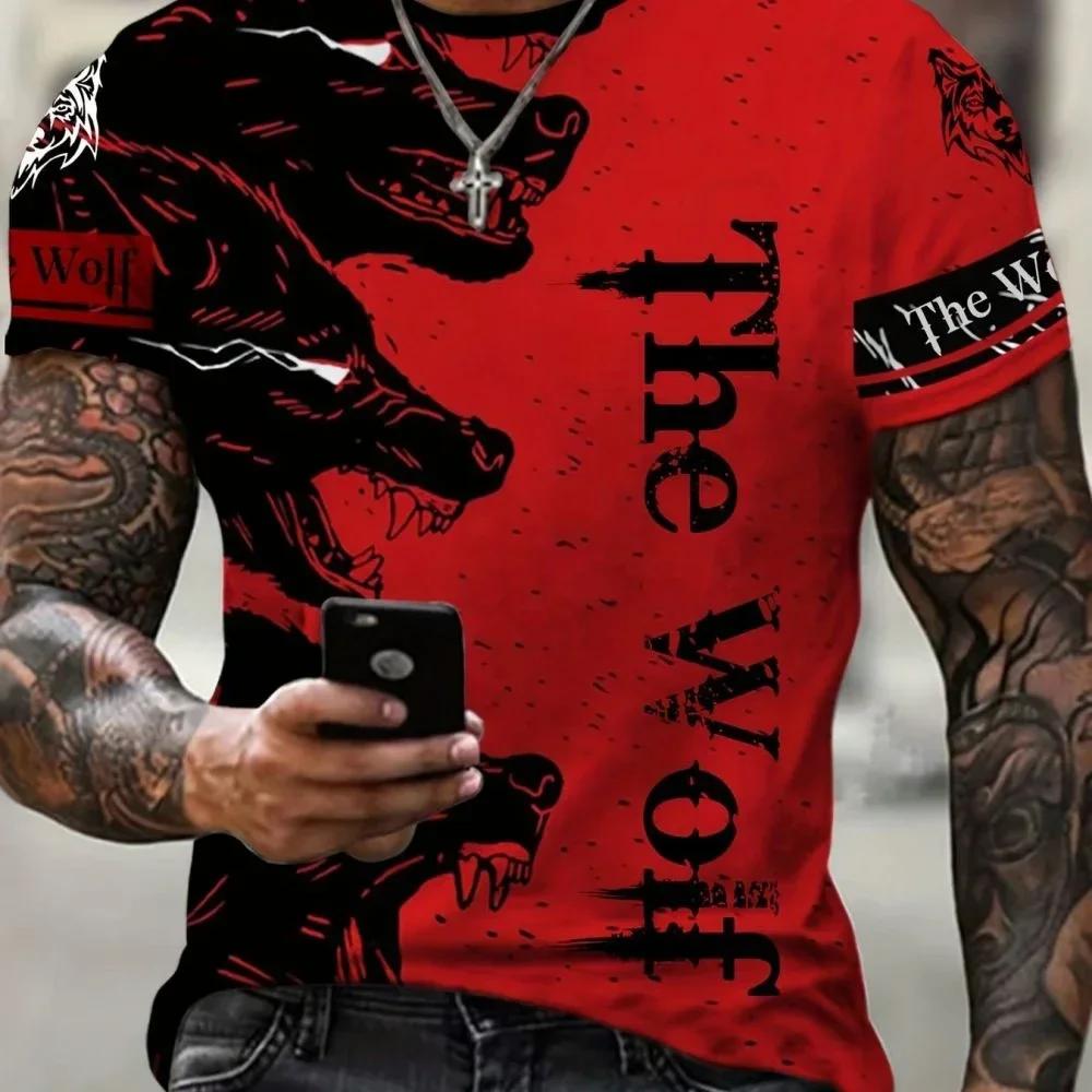Animal Fun Wolf 3D Printed Men's T-shirt Personalized Extra Large Boys Retro Fashion Round Neck Short Sleeve