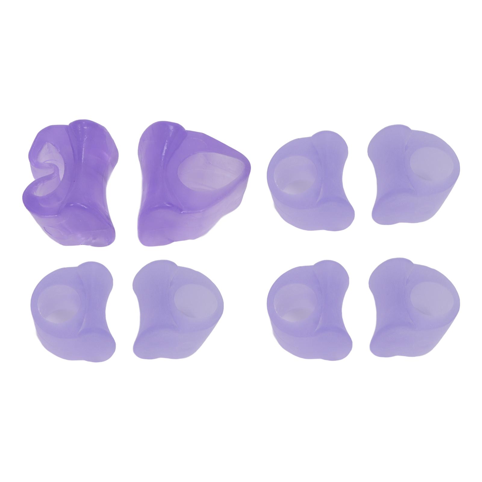 

4 пары разделителей для пальцев ног, силиконовый корректор вальгусной деформации большого пальца стопы, выпрямитель для перекрещивающихся пальцев, фиолетовый