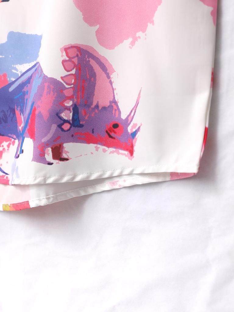 Oversized Loose Dinosaur Printed Short Sleeved Shirts for Men Summer Casual Shirt Trendy Versatile Streetwear for Male