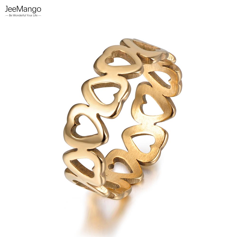 JeeMango Romantic Hollow Heart-shaped Wedding Couple Rings Trendy Style 316L Stainless Steel Women Ring Jewelry Anillo R17154