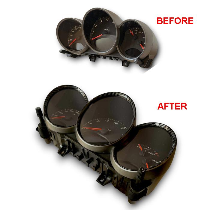 1 Set 3pcs Gloss Carbon Fiber Style Dashboard Dial Gauge Rings Bezel Trim for Porsche 981 Cayman Boxster GT4 GTS