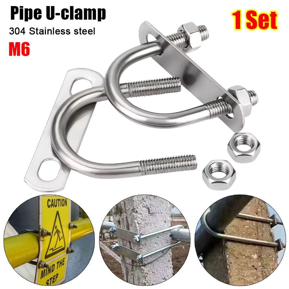 1Set New 304 Stainless Steel M6 Round Tube Clamp With Baffle Screws Round Bolt Pipe U-clamp for Round Tube