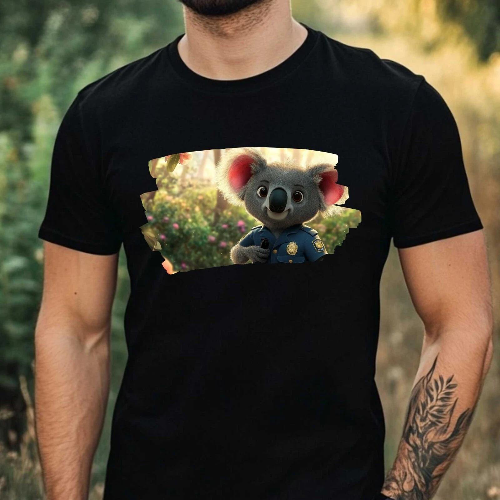 T-Shirt Herren Koala als Polizist Motiv Baumwolle Größe XS bis 5XL XL