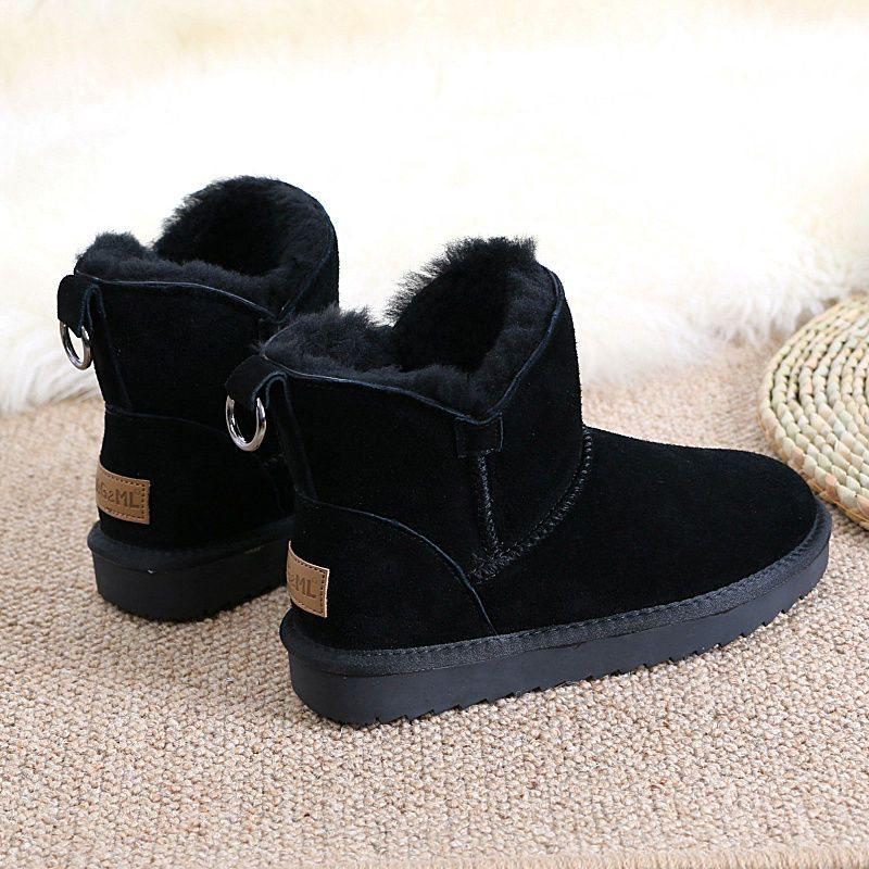 

Женские зимние ботинки из натуральной кожи 2025 года, нескользящие, универсальные, утепленные, с меховой подкладкой и теплые короткие ботинки 38