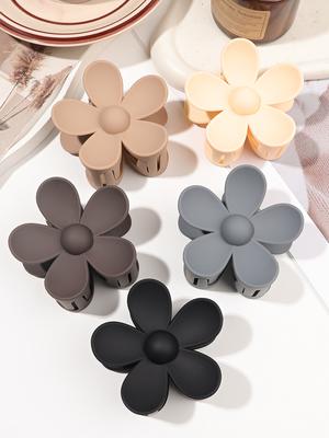 5PCS Flower Hair Claw Clip,Daisy Clip for Women,Neutral Color Matte Large Strong Hold Jaw Clamps Hair Accessories for Thick Hair