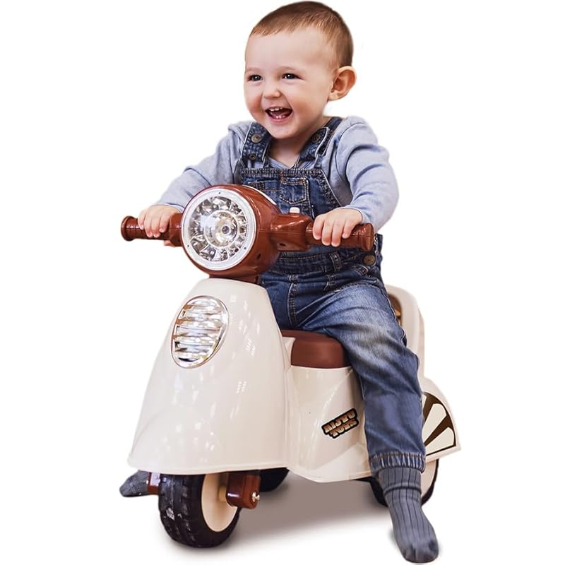 

AIJYU TOYS Scooter Bike Kids Bike Ride-On Toy, Push Cart, Kids Vehicle, Indoor Toy with Anti-Tip Stopper and Sound Function (Ivory)