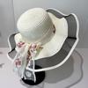Wave edge flower woven straw hat women's summer seaside vacation sun hat large brim shading sun protection hat