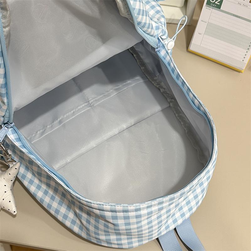 Plaid Student Schoolbag Cartoon Puppy Backpack