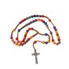 Catholic Colorful Flower Beads Rosary Necklace with Crosses Pendant Religious Chain for Prayer Jewelry and Daily Wear