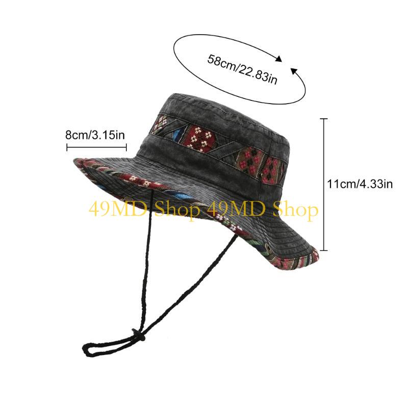 49MD National Fisherman Hat Ethnic Print Cotton Blend Foldable Summer Beach Parties Cap
