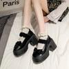 Moda Nowe Damskie Wysokie Obcasy Okrągły Nosek Grube Obcasy Wygodne Damskie Buty Mary Jane Retro Mokasyny