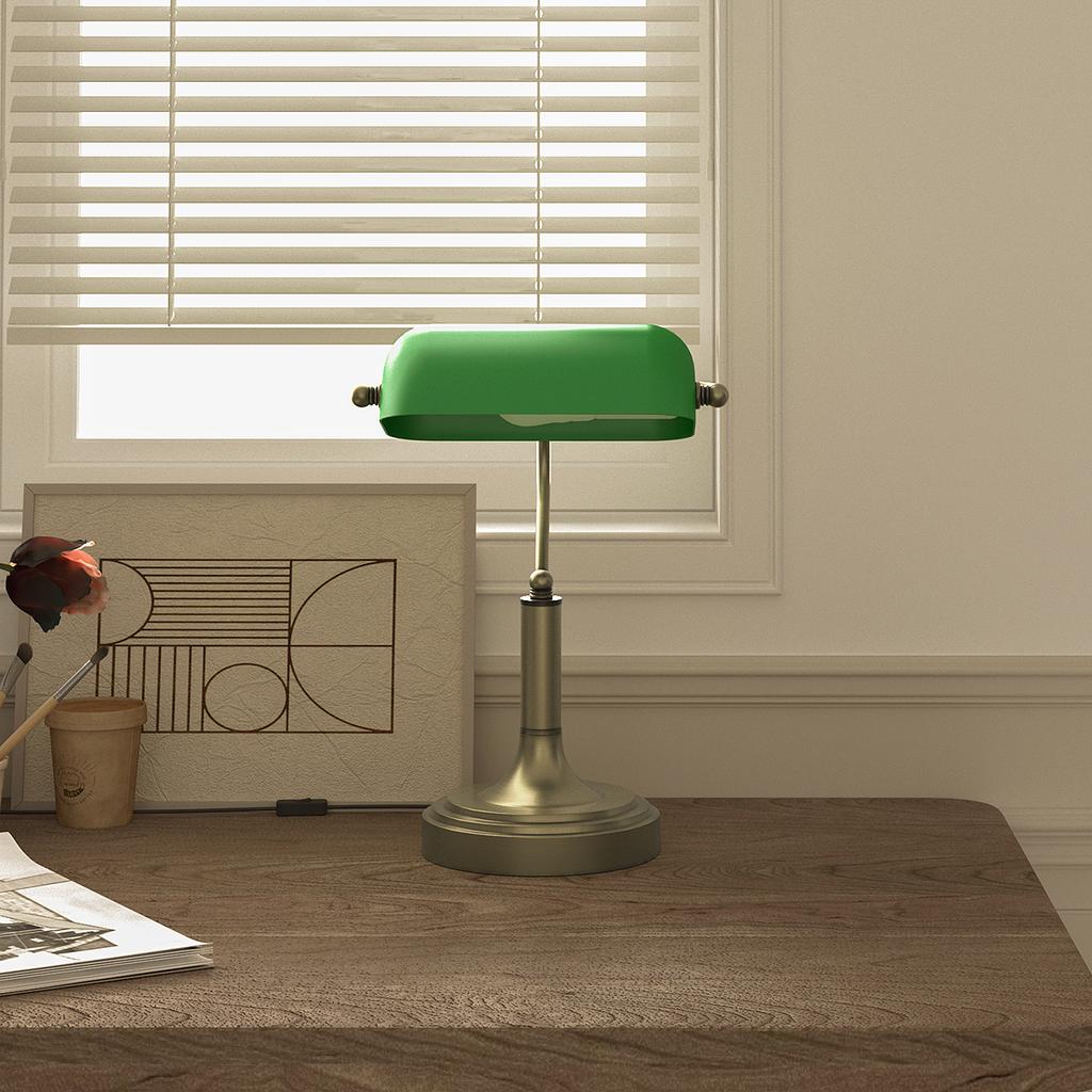 Banker Schreibtischlampe E27 mit verstellbarem Schirm Kippschalter für Home Office Bibliothek Grün