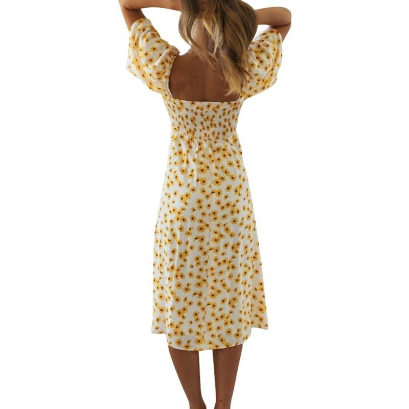 Women's Dress U Neck Ruffle Floral Wrap Maxi Dress Split Dress