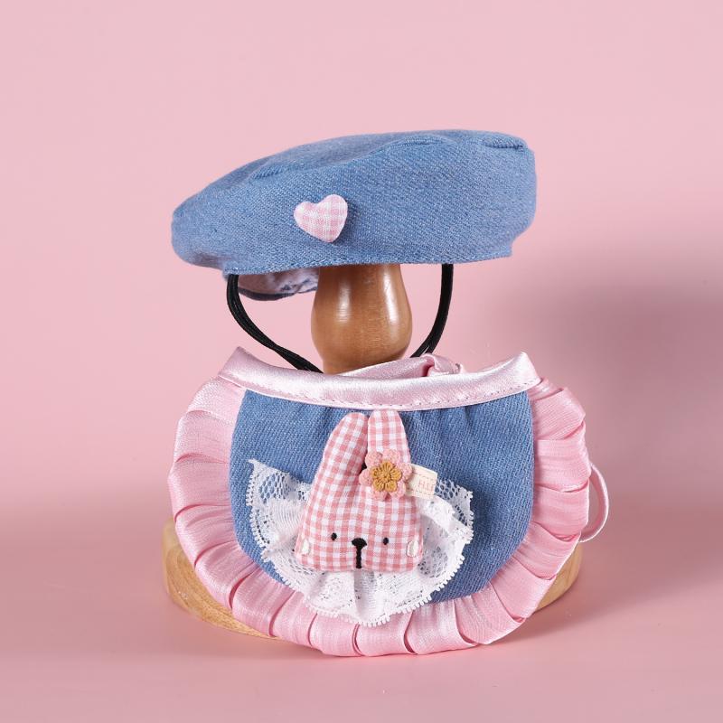 1/2Pcs Cartoon Plaid Cowboy Teddy Bear Rabbit Pet Beret Bib Lace Bow Pet Decoration Set Cats Dogs Pet Clothing Accessories