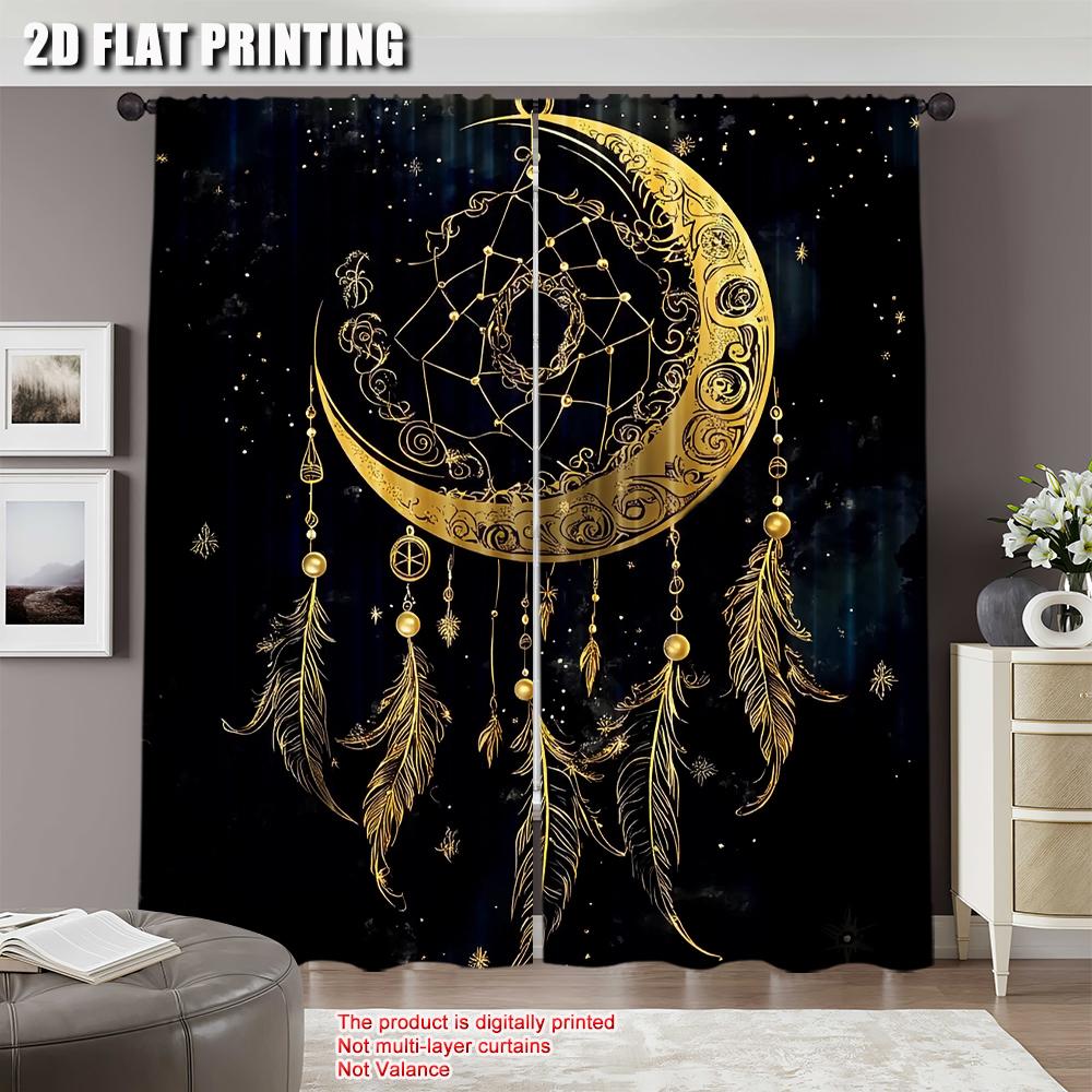 2Pcs Boho Moon Curtain Celestial Star Galaxy Starry Sky Tarot Dreamcatcher Curtains Suitable For Bedroom Living Room Dining Room