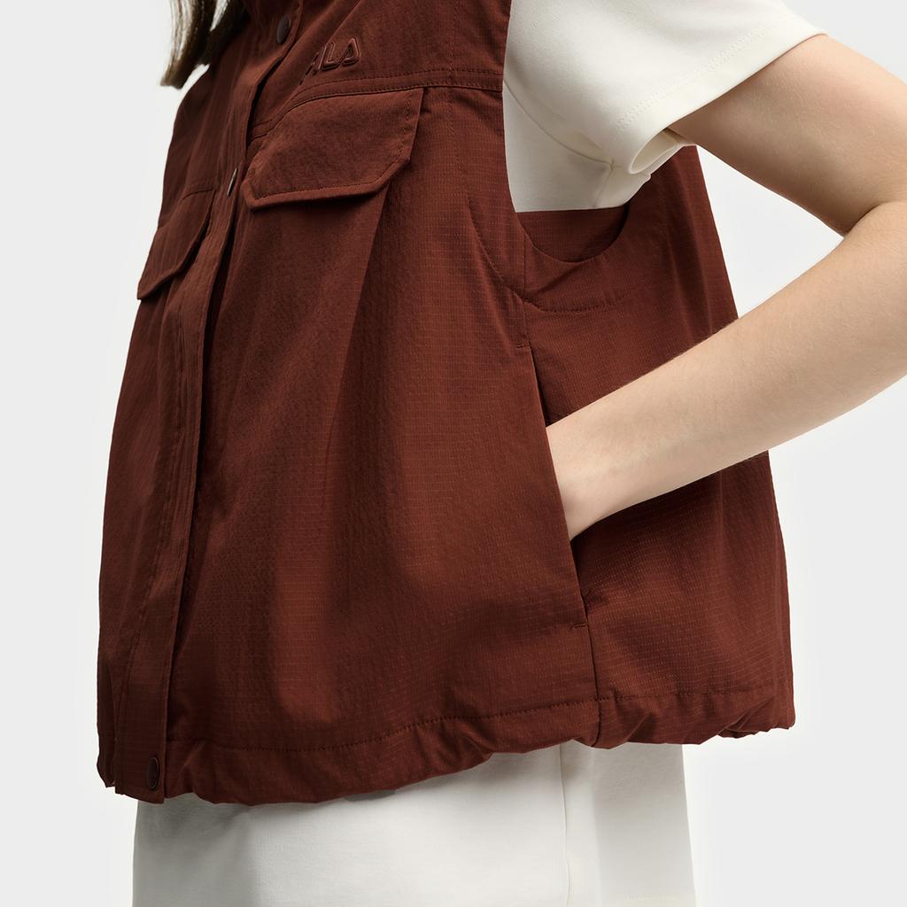 Fila Heritage Fashion Casual Versatile Lightweight Work Style Collar Woven Vest Women Vests F11W538704FBN