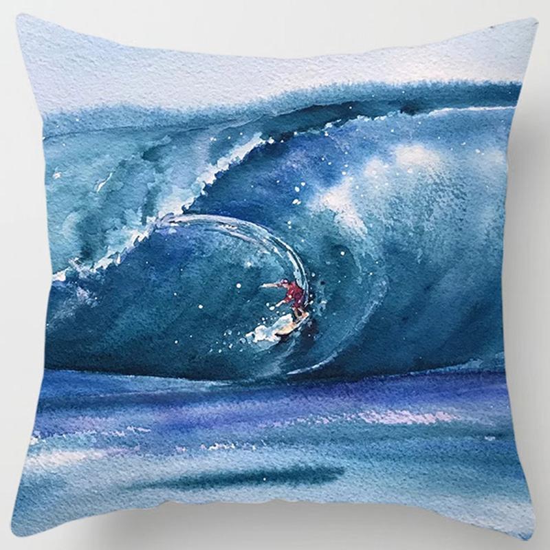 Blue Wave Pattern Cushion Cover for Home Living Room Sofa Office Decoration Throw Pillow Cover