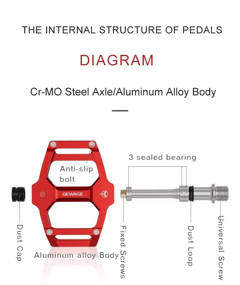 OEMMountain Bike Aluminum Alloy 3 Bearings Pedal Lightweight and Anti-slip Aluminum Alloy Pedals