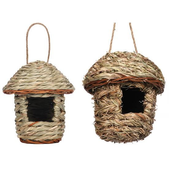 jijijing Grass Woven Bird House, Outdoor Rustic Birdhouse, Hanging Hummingbird Hut, Garden Roosting Pocket for Wrens Sparrows Finches Hummingbirds