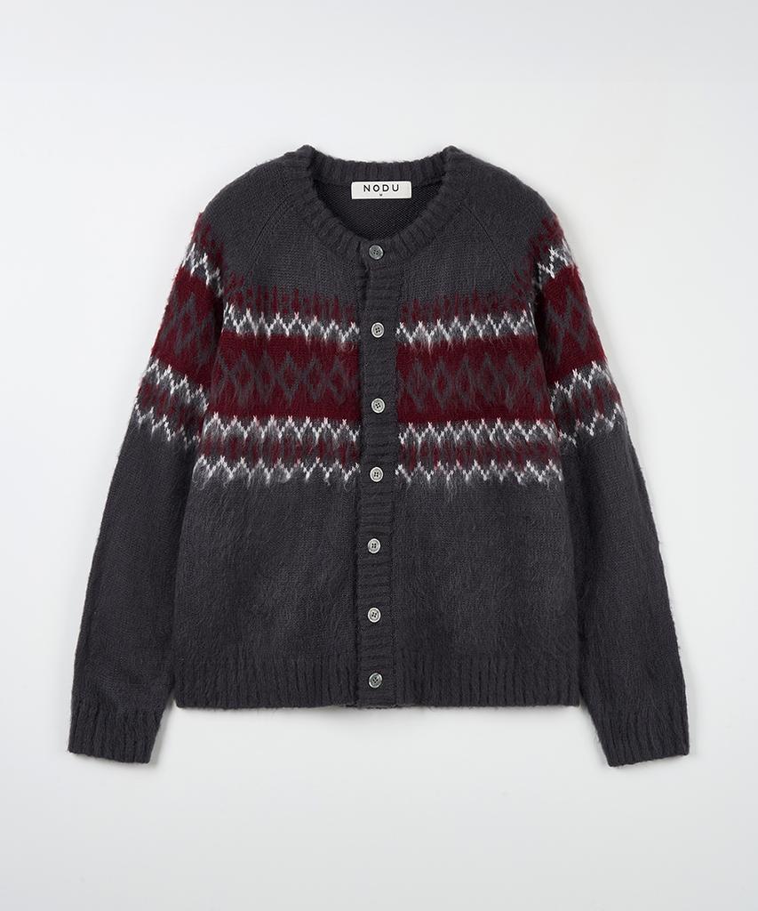 Nodu Diamond Hairy Brush Nordic Cardigan [Gray]