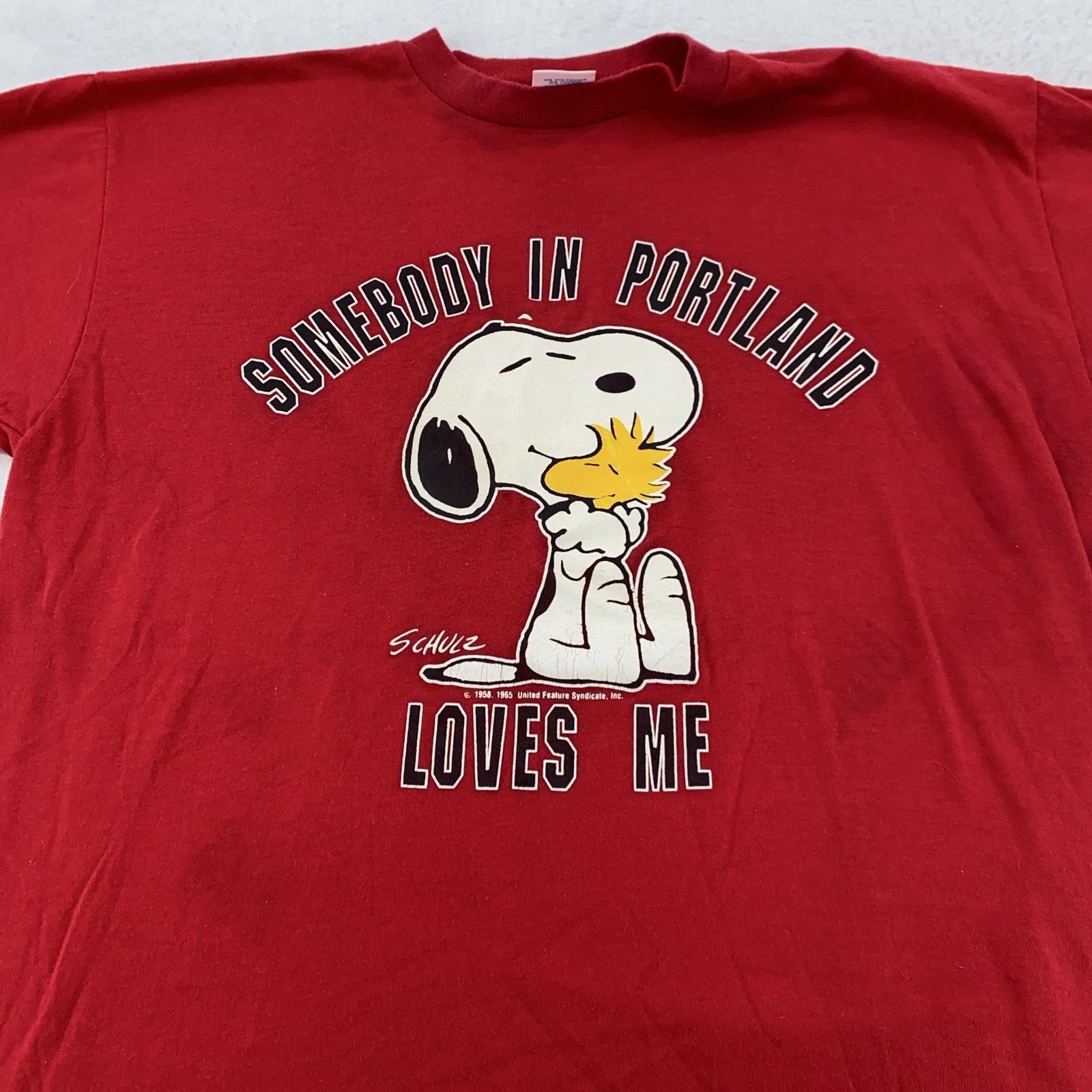 Vintage Snoopy Somebody In Portland Loves Me T-Shirt Mens Large Peanuts 90s 3XL