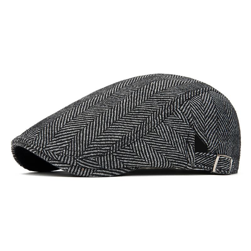 Herringbone Beret Men's Autumn Winter Warm Cap British Retro Wool Newsboy Cap Middle-Aged and Old Age Forward Cap