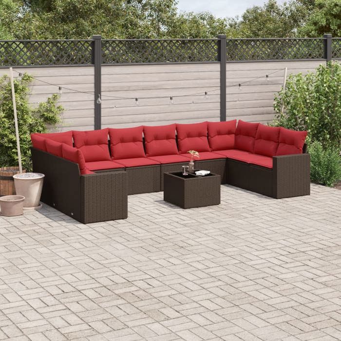 VidaXL Garden Lounge Set and Cushions 11 Pcs, Patio Sofas, Furniture Set, Outdoor Terrace Furniture, Brown 3219474
