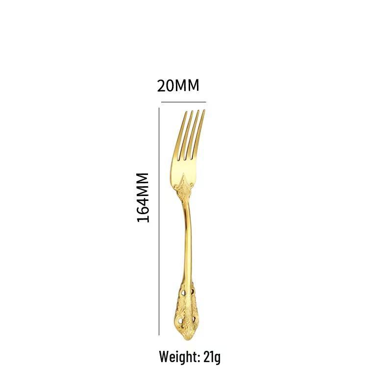 Retro Embossed 410 Stainless Steel Tableware Set: Real Gold-Plated Knife, Fork, and Spoon for Restaurants and Hotels