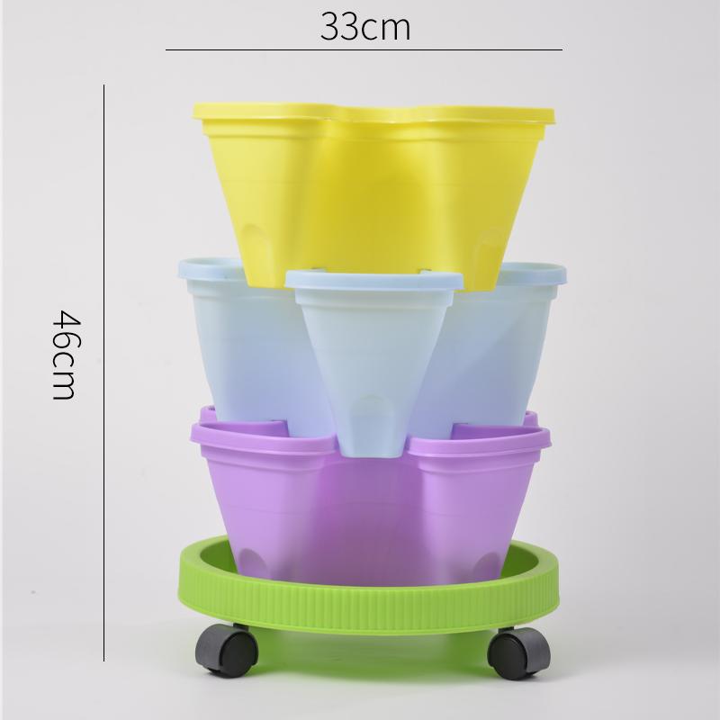 Three Dimensional Multi-layer Flowerpot with Roller Family Balcony Vegetable Fruit Growing Plastics Flower Shaped Flowerpot