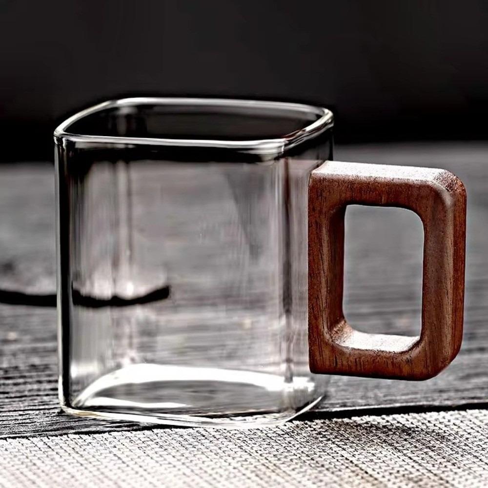 

Wooden Handle Espresso Cup Thicken Teacup Minimalist Glass Coffee Mug Cafe прозорий
