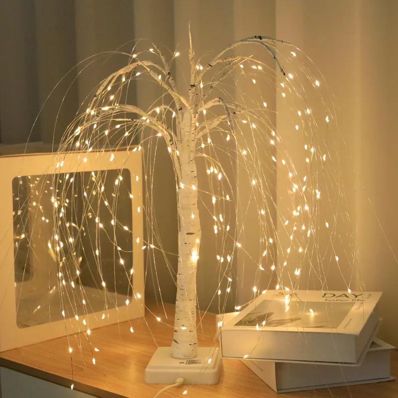 LED Willow Night Light Gypsophila Colorful Tree Remote Table Lamp for Home Bedroom Wedding Christmas Indoor Decor Night Light