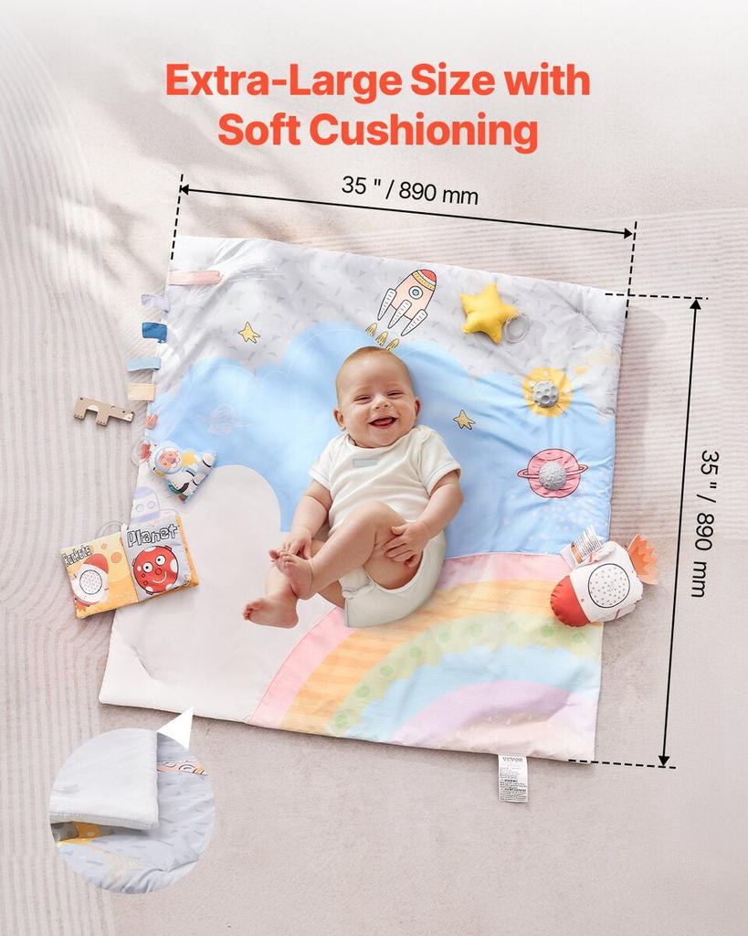 Baby Play Gym Mat Tummy Time Activity Mat with 6 Sensory Toy 35.0" X 35.0"