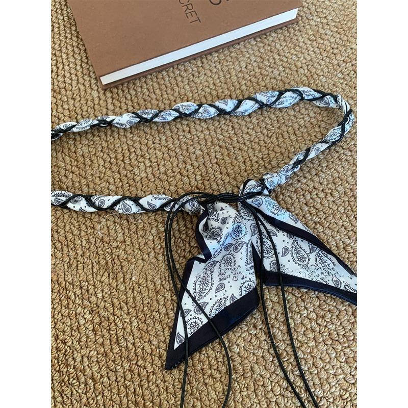 Bohemian silk scarf woven wooden beads beaded waist chain ethnic style retro belt niche high-end fashion waist jewelry