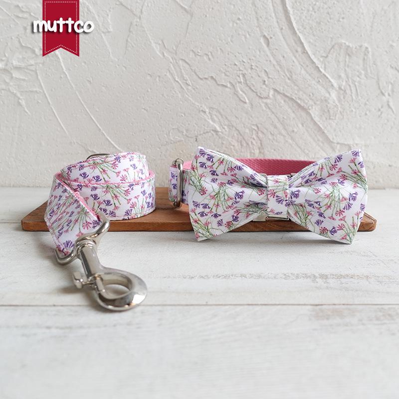 MUTTCO Pink Purple Floral Pet Collar & Leash Set UDC-133 XL